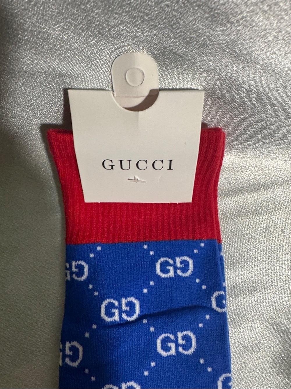 Gucci Blue Socks with Red Cuff, Heel & Toe - GG Monogram🔥New! - Picture 3 of 3